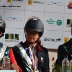 Le podium individuel de la finale de CSO. Arnaud Gaublomme (Bel), Ninon Castex (Fra) et Susan Fitzpatrick (Irl) - ph. P. Bernuchon