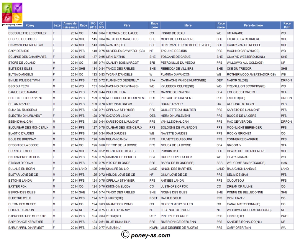 Meilleurs IPO - Poneys de 4 ans